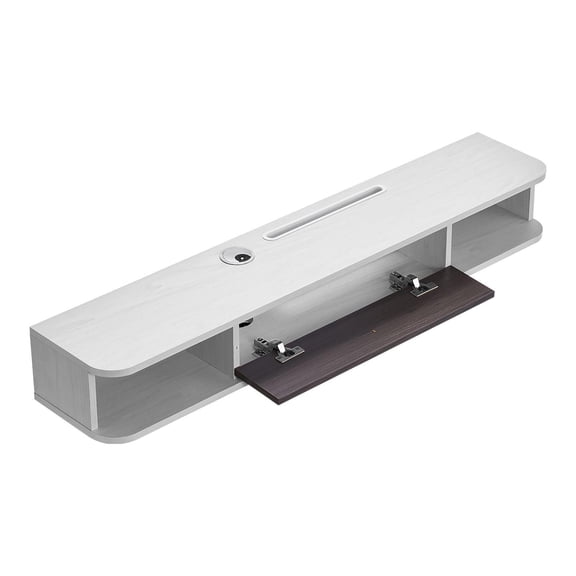 Floating TV Stand 47 Inch Wall Mount Entertainment Center with Cable Hole Storage Cabinet Modern TV Shelf for DVD Player Cable Box Game Console White Particle Board