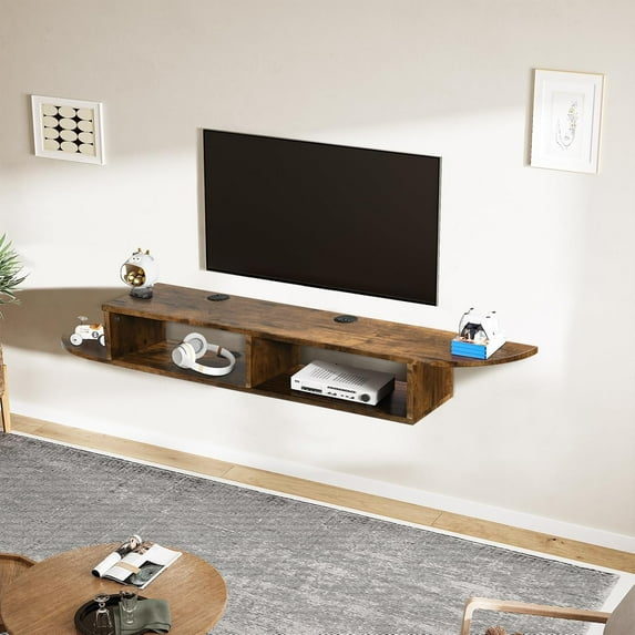 Floating TV Stand, 55" Floating TV Shelf with Storage, Floating Entertainment Center Wall Shelf for Living Room, Floating Shelf for Under TV, Bedroom, Walnu