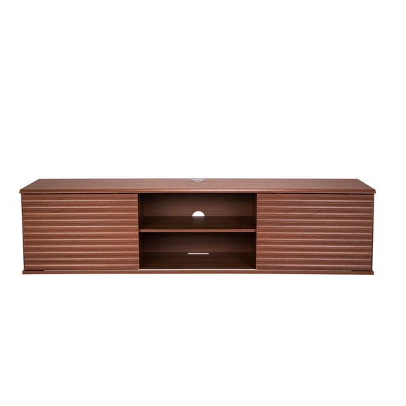 Floating TV Stand 60 Inch, Wall Mount Entertainment Center with Storage, Adjustable Shelf & Sliding Doors, Walnut Finish, Fits DVD Player & Game Console