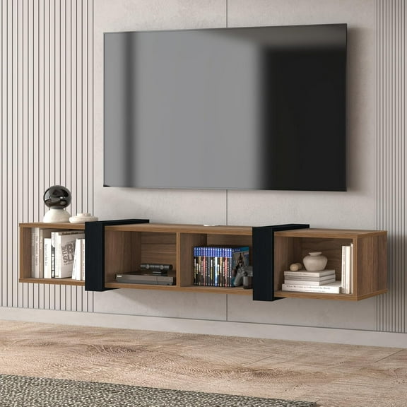 Floating TV Stand 75 Inch, Wall Mounted Entertainment Center, Shelf for Under TV, Console, Walnut