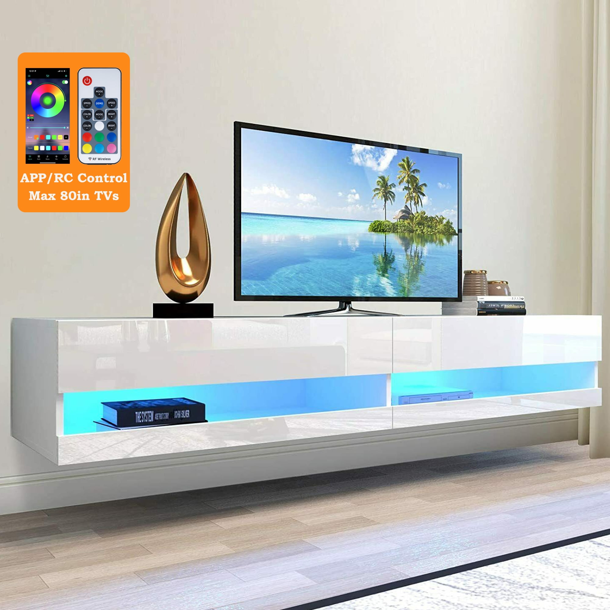 Floating TV Stand for 80 inch TVs, HSUNNS Wall Mounted Floating