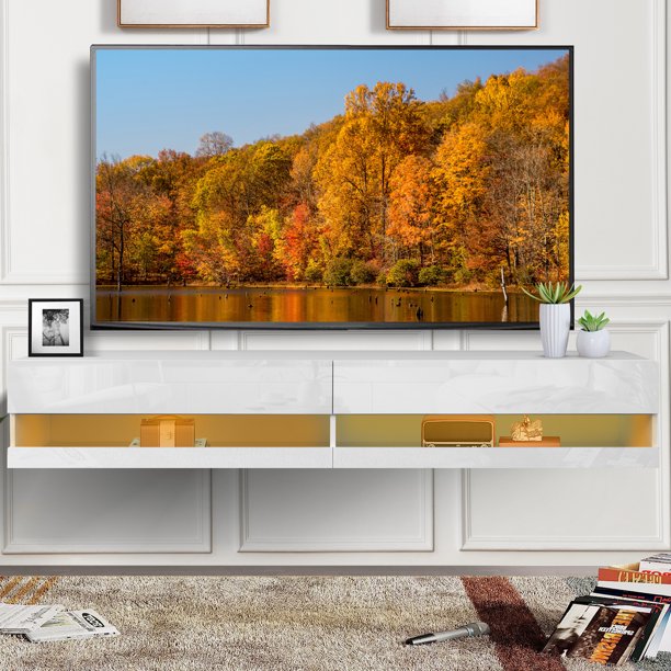 Floating TV Stand for 80 inch TVs, HSUNNS Wall Mounted Entertainment