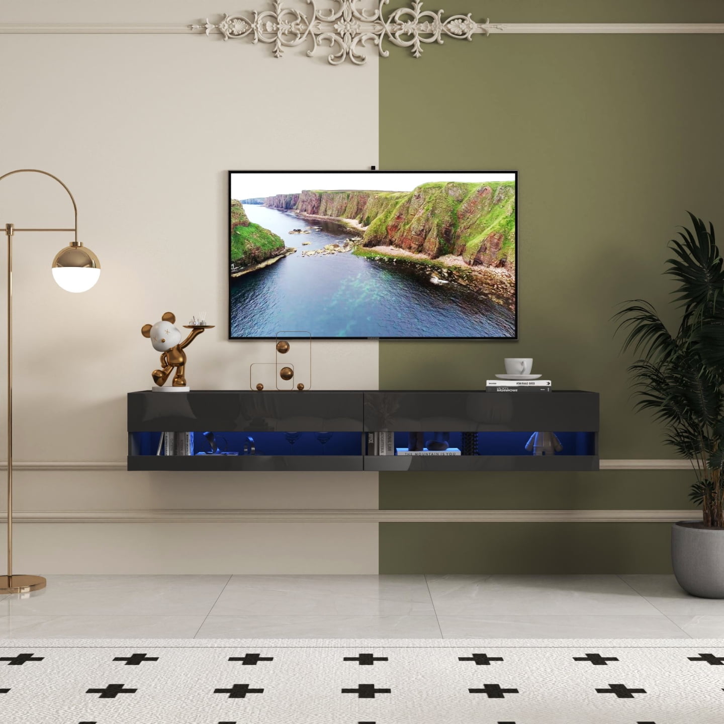 Floating TV Stand Cabinet, Wall Mounted Entertainment Center TV Shelf ...