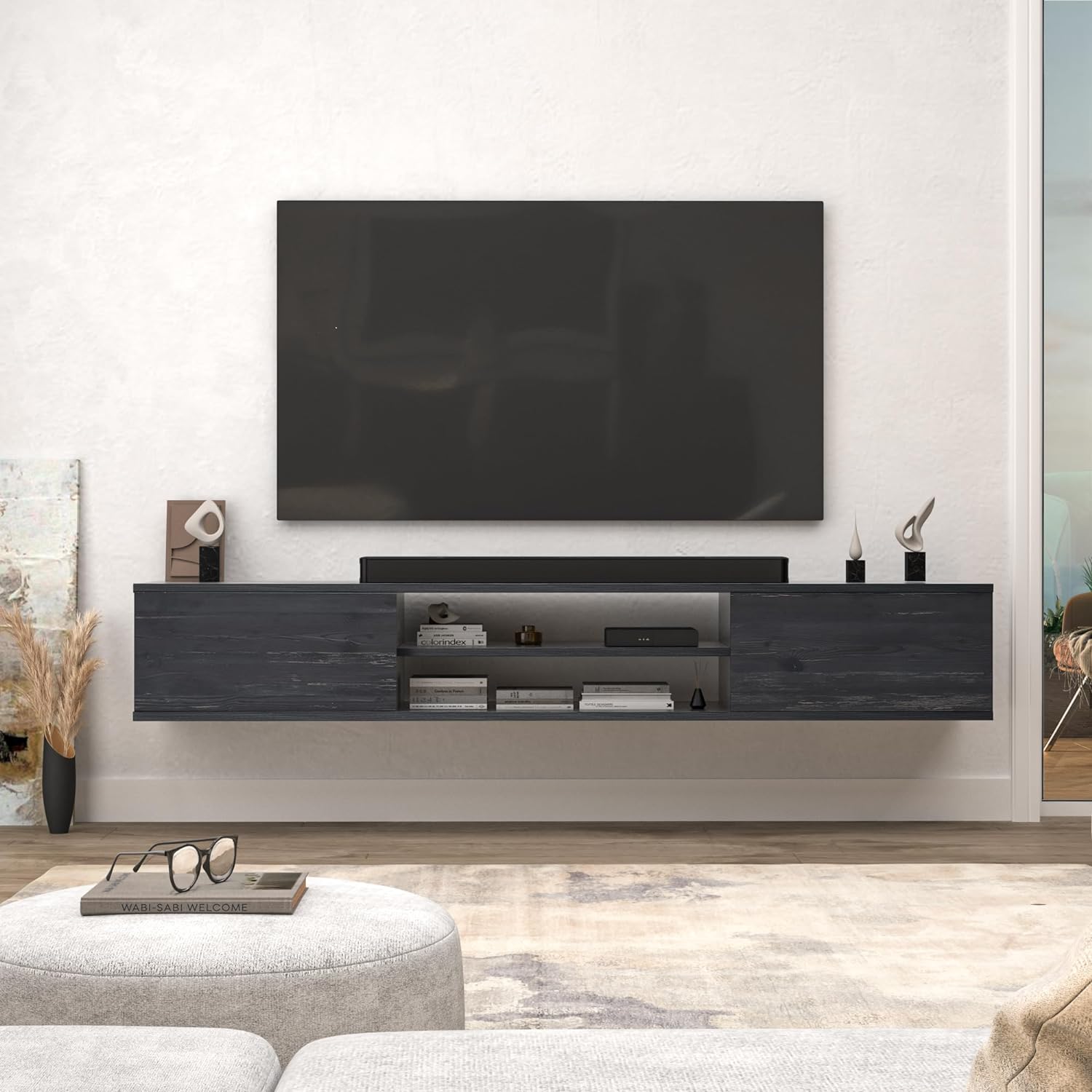 Floating TV Stand, Floating Entertainment Center, Modern Floating Media