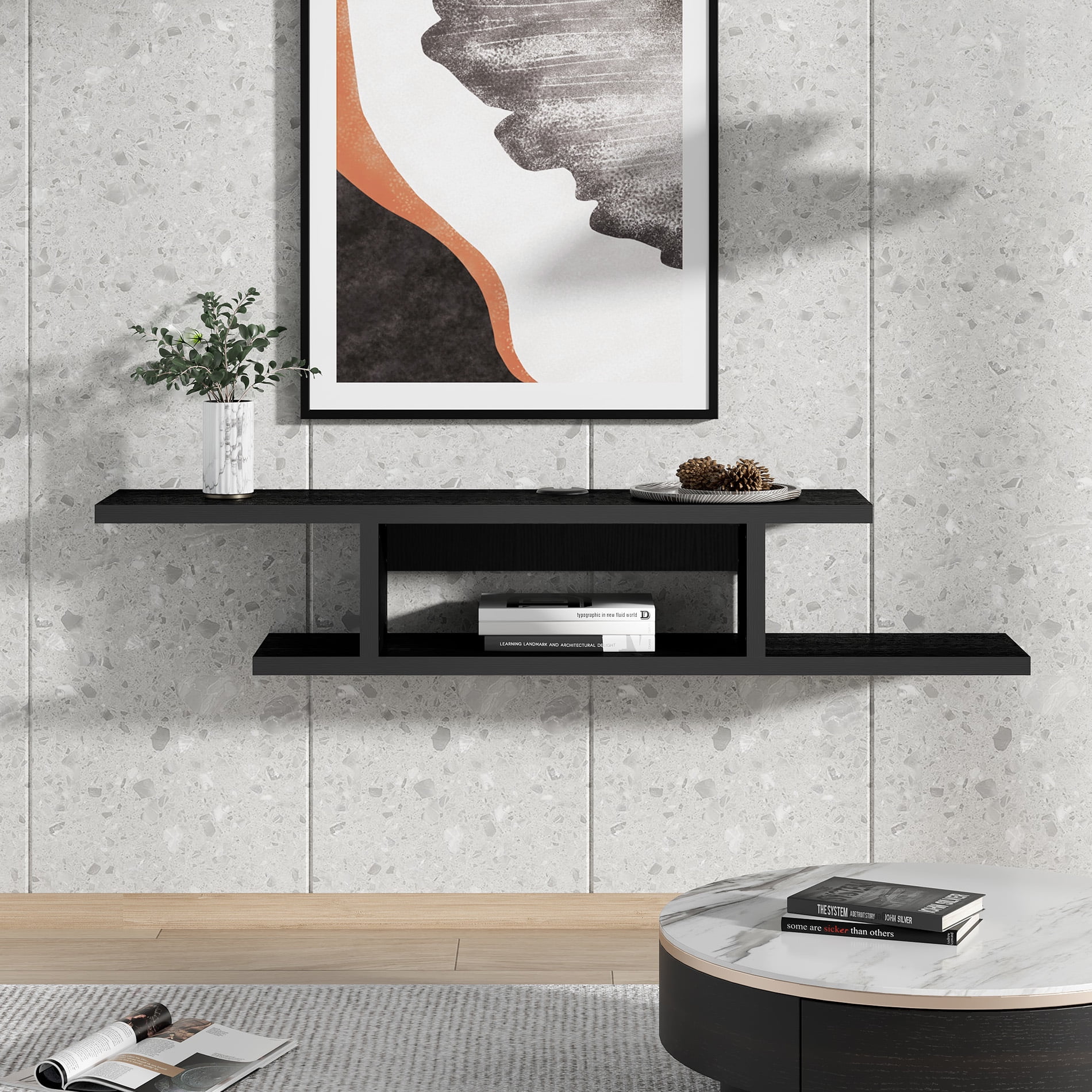 Floating TV Stand Entertainment Center for Wall Black 50 inch Walmart