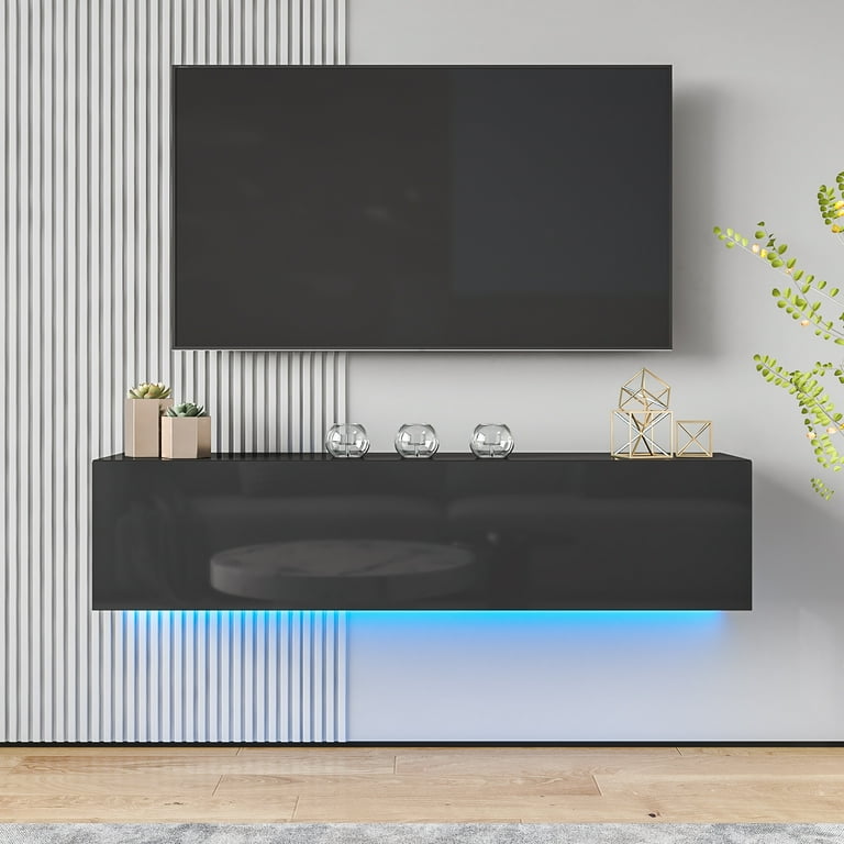 Black floating media console discount