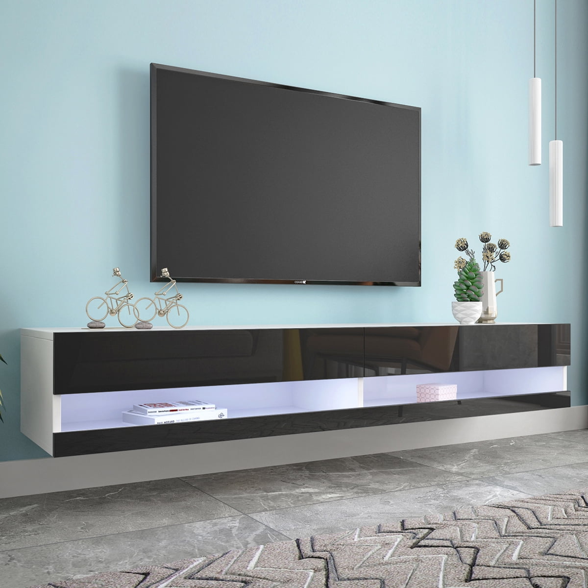 Floating Tv Stand With Led Lights, Hsunns Wall Mounted Floating 