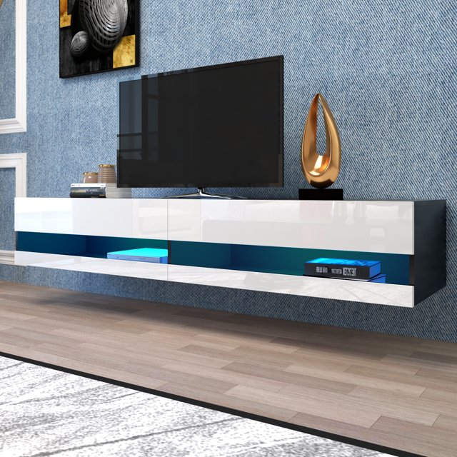 Floating TV Stand with LED Lights, HSUNNS Wall Mounted Floating