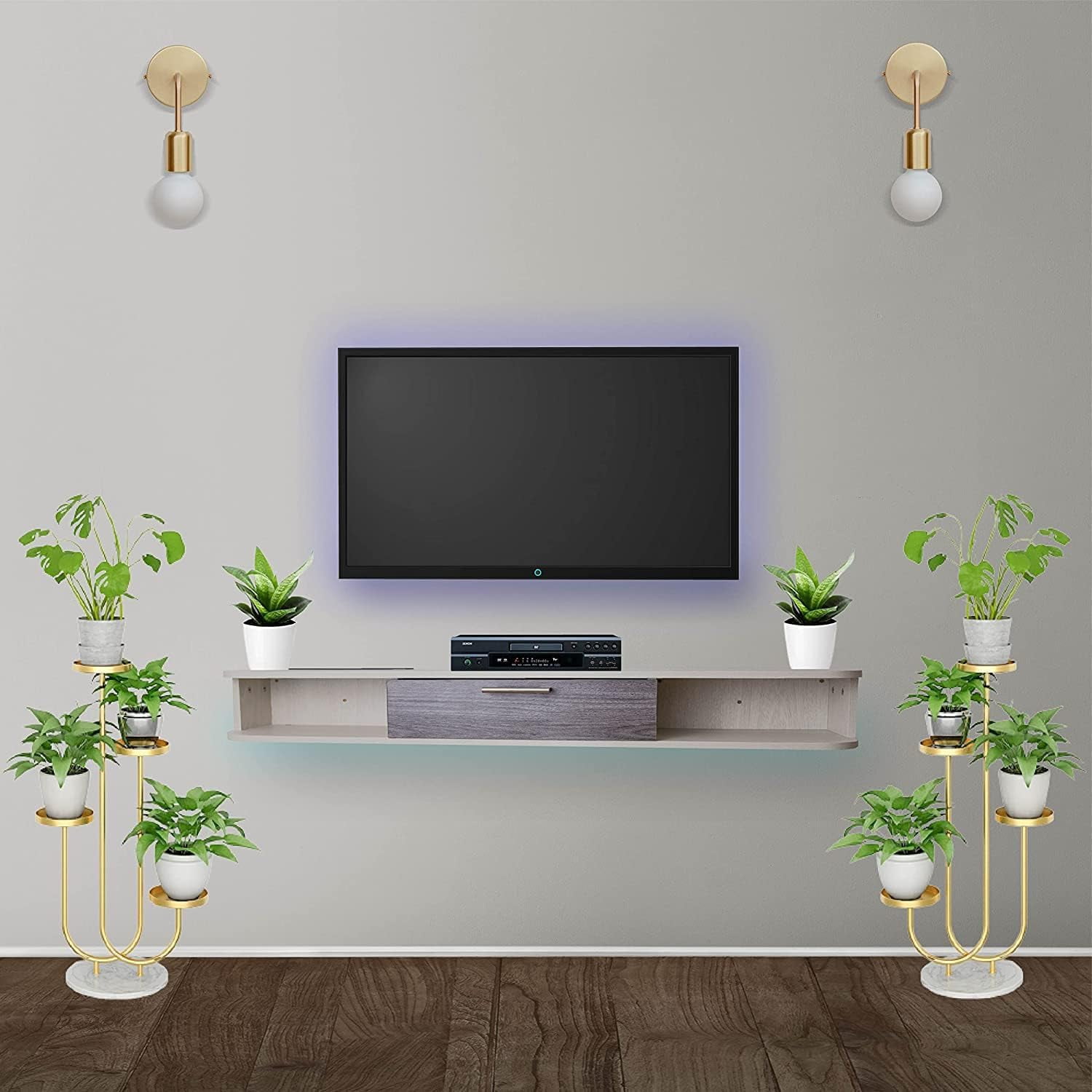 Floating TV Stand with Power Outlet WallMounted Floating TV Stand Floating Entertainment
