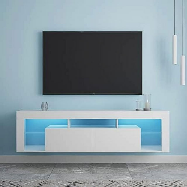 Floating TV Stand WallMounted with 20 Color LED Lights Modern