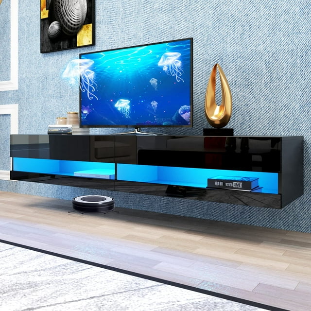 Floating TV Stand Wall Mounted with LED Lights, Floating TV for