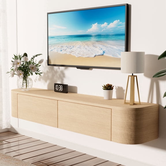 Floating TV Stand Wall, Mounted Media Console with 2 Door,Large Storage TV Cabinet, Contemporary Farmhouse TV Stand for Living Room,Media Room and Bedroom (oka, 47.2in)