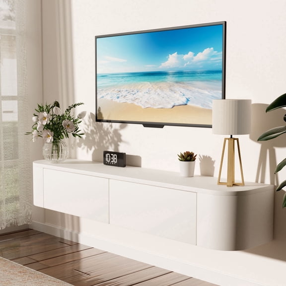 Floating TV Stand Wall,Mounted Media Console with 2 Door,Large Storage TV Cabinet,TV Stands for Living Room ,Media Room and Bedroom(White, 120CM/47.2'')
