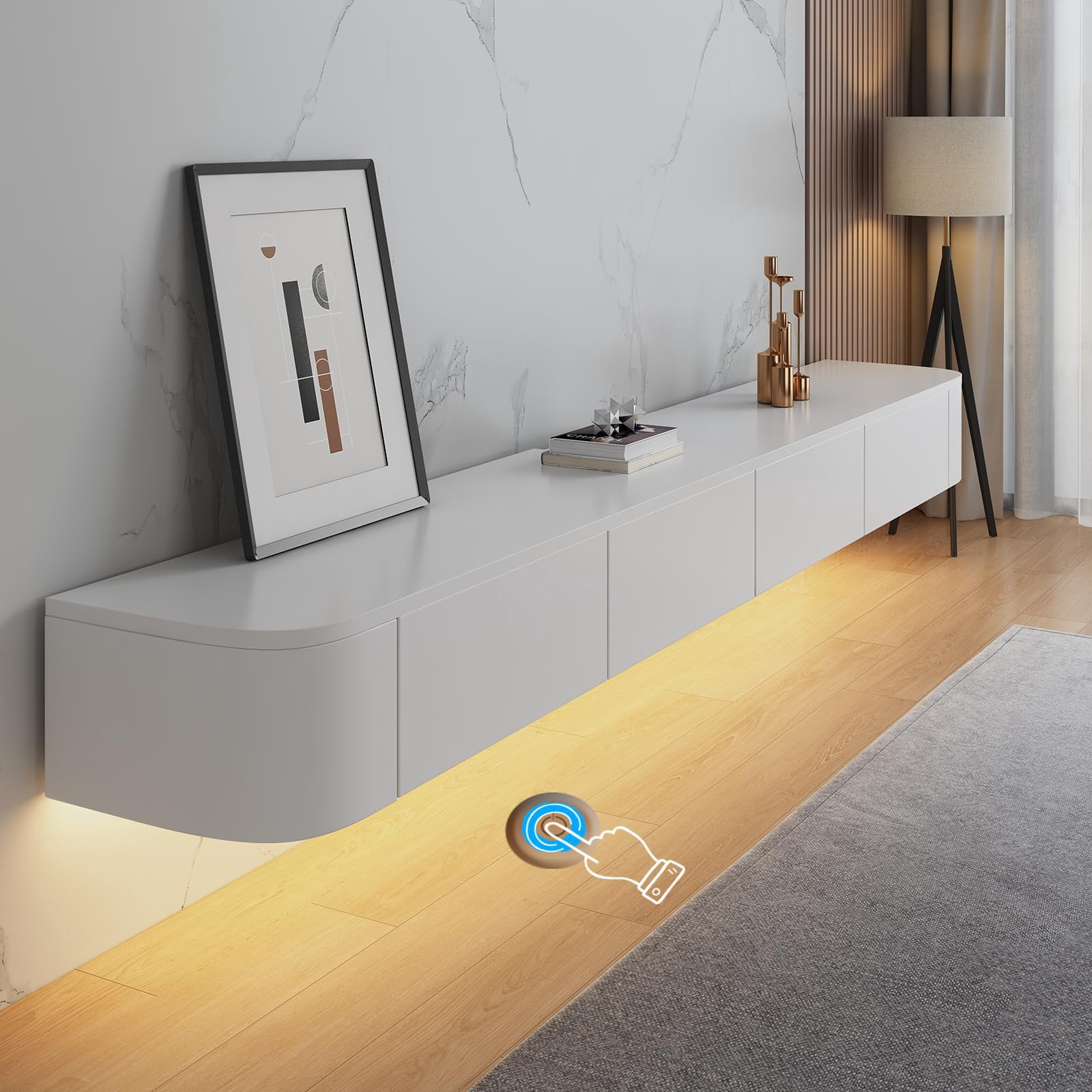 Floting Consule Floating TV Stand Wall Mounted Media Console with 2 Drawers and LED ...