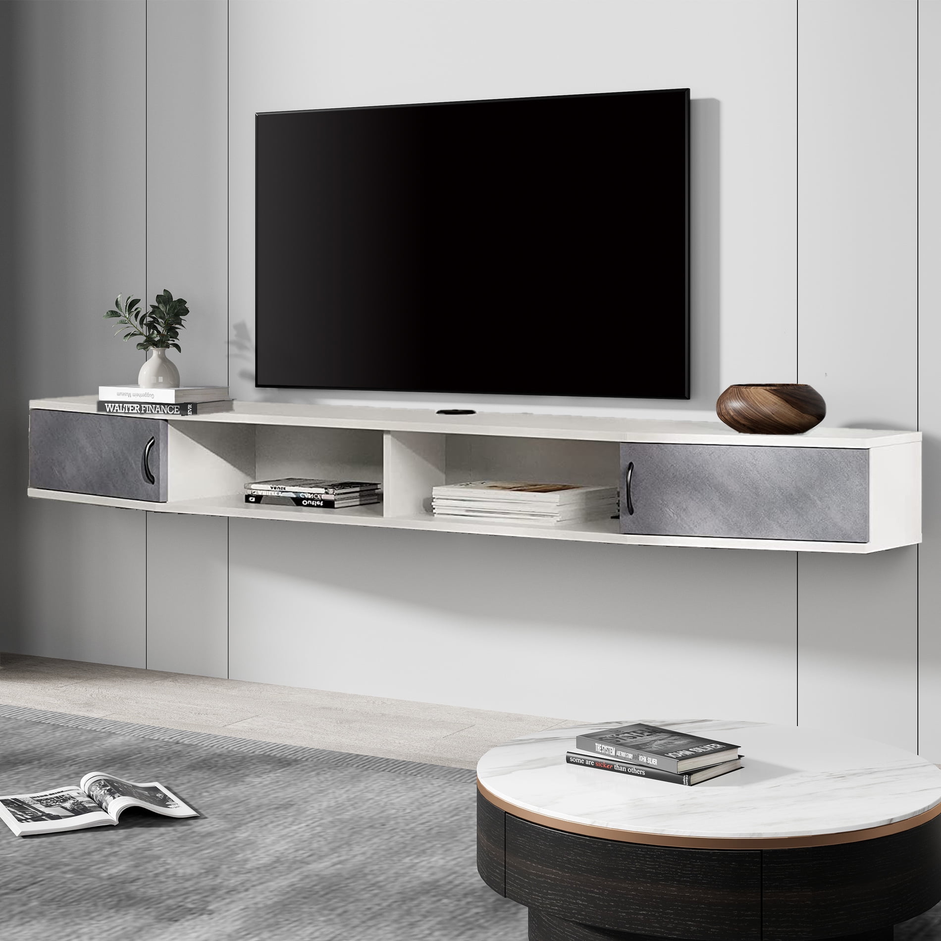 Floating TV Stand Wall Mounted Shelf Wood Media Console