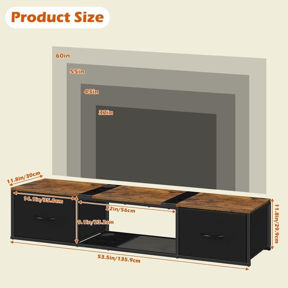 Floating TV Stand Wall Mounted TV Console Modern Floating Entertainment Center TV Shelf Cabinet with Drawers for Under TV Storage, Living Room, Bedroom, Rustic Brown and Black