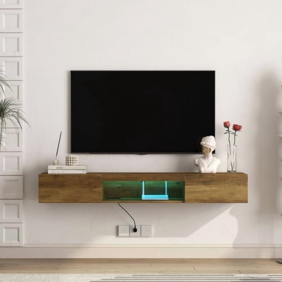 Floating TV Stand Wall Mounted with 16-Color LEDs, 63" Modern TV Cabinet, Entertainment Center for 55-65 Inch TVs