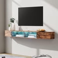 Floating TV Stand Wall Mounted with 16 LED QWER Wood Media Console