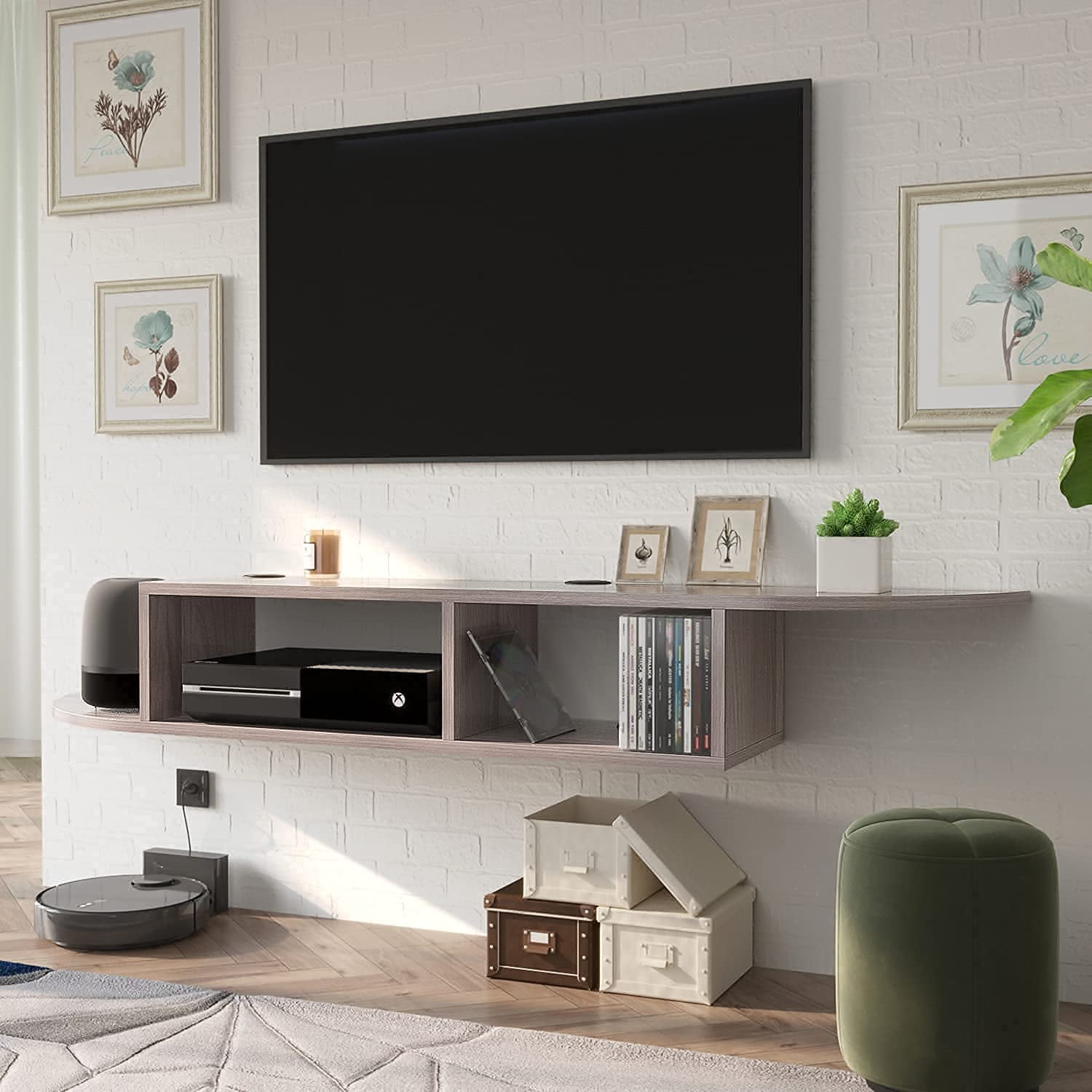 Catrimown Floating TV Stand, Floating TV Shelf, Wall Mounted Media Console Entertainment Center for 55 inch TV, Storage Cabinet Under TV, Gray