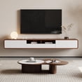thumbnail image 1 of Floating TV Stand for Living Room, 71'' Mid Century Modern TV Console with 4 Drawers, Brown Wooden TV Stand Media Center TV Table, Fully Assembled, 1 of 6
