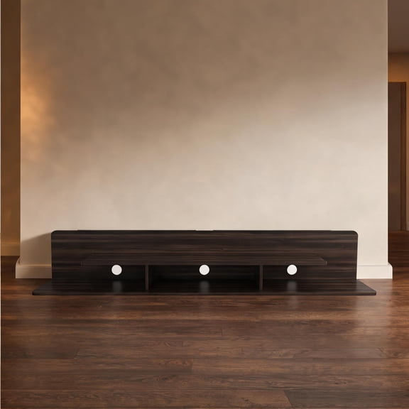 Floating TV Stand for Living Room, Walnut Finish Particle Board, 70.9-Inch, Open Shelves Media Console