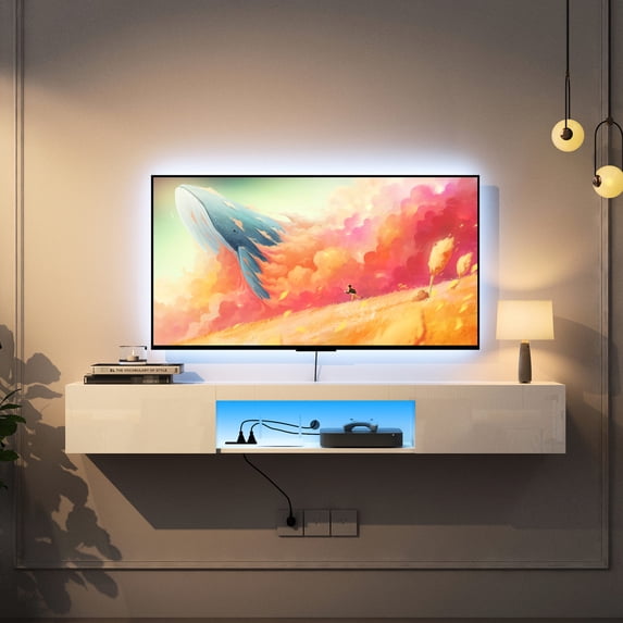 Floating TV Stand with 16 - Color LED and 4 Flashing Modes / Create a Stunning Visual Display
