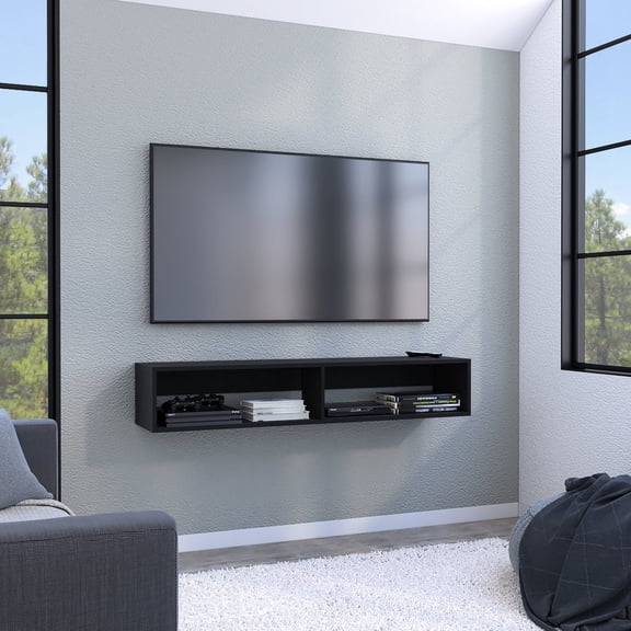 Floating TV Stand with Open Shelves / Accommodate CDs and Remote Controls