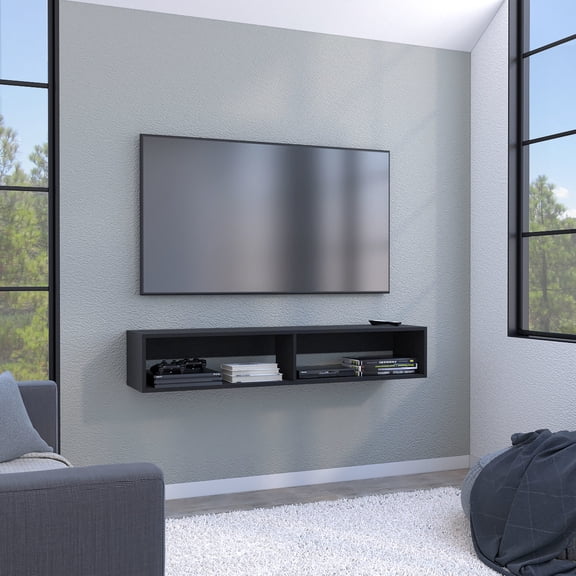 Floating TV Stand with Open Storage / Accommodates Large TVs, Keeps Media Area Tidy