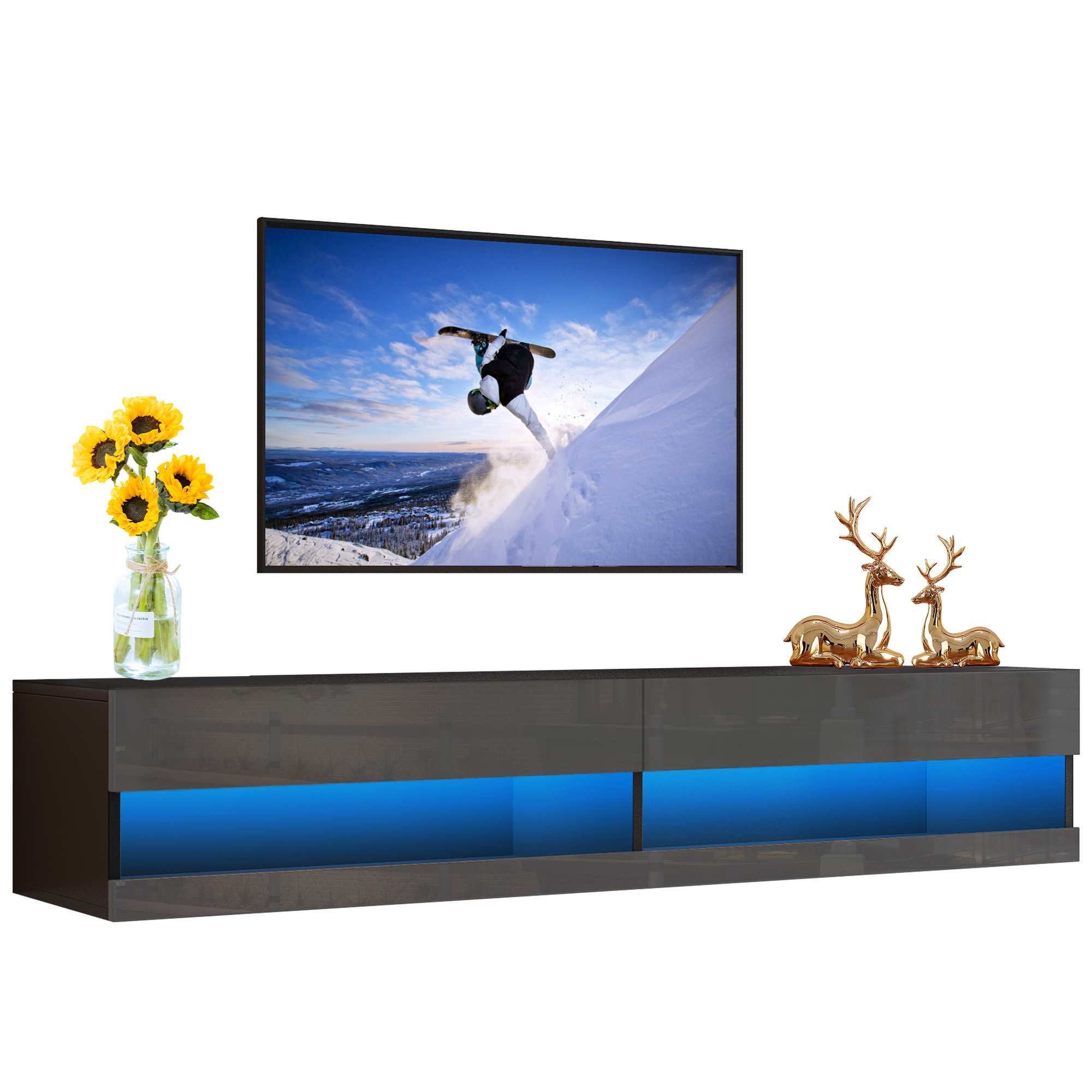 Floating TVs Stand,Modern LED TV Stand with Entertainment