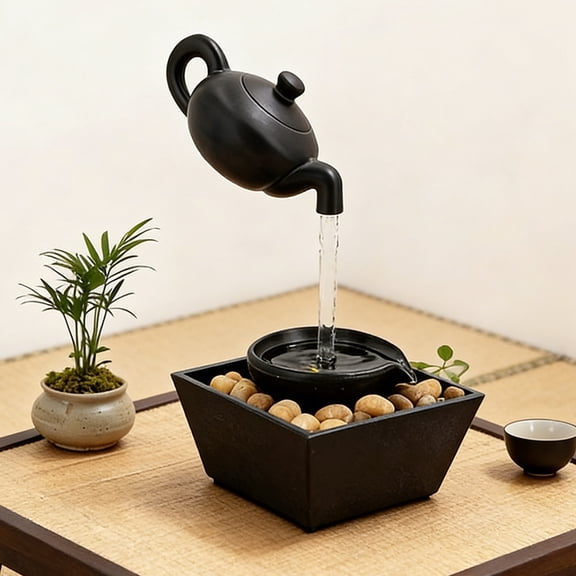 Floating Teapot Fountain Ornament, Zen Teapot Water Fountain Lamp With Soothing LED Glow & Water Flow, Floating Fountain For Courtyards, Garden Decoration, Home Decoration, Meditation Aid, Gift