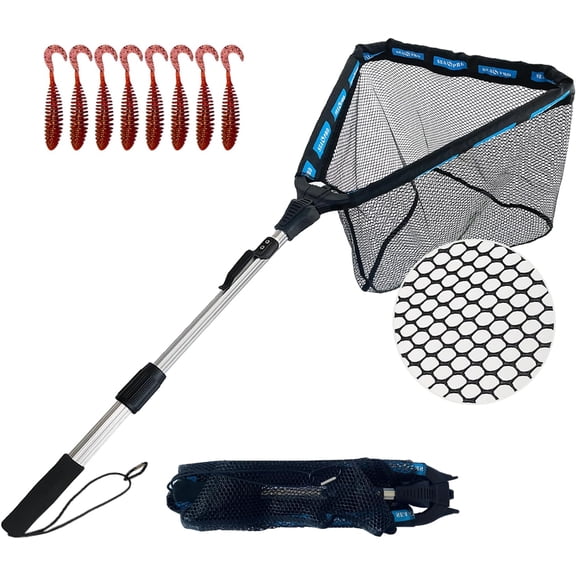 Floating Telescoping Rubber Fishing Net with Handle Lightweight Fly Fish Net Silicone Foldable Freshwater and Saltwater Extendable Fishpond Kayak Fish Landing Net