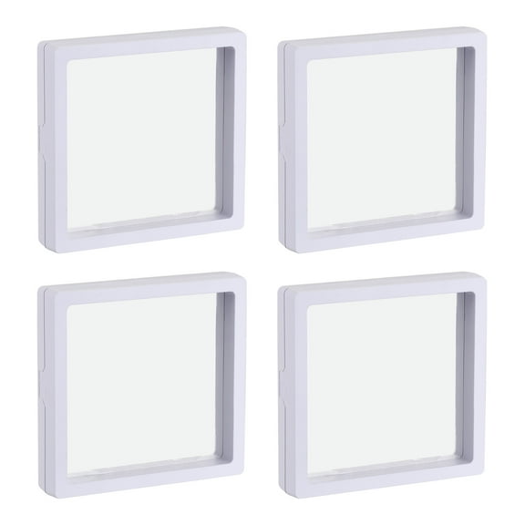 Floating Thin Film Display Box, ABS Frame Case 11cm x 11cm x 2cm White Pack of 4