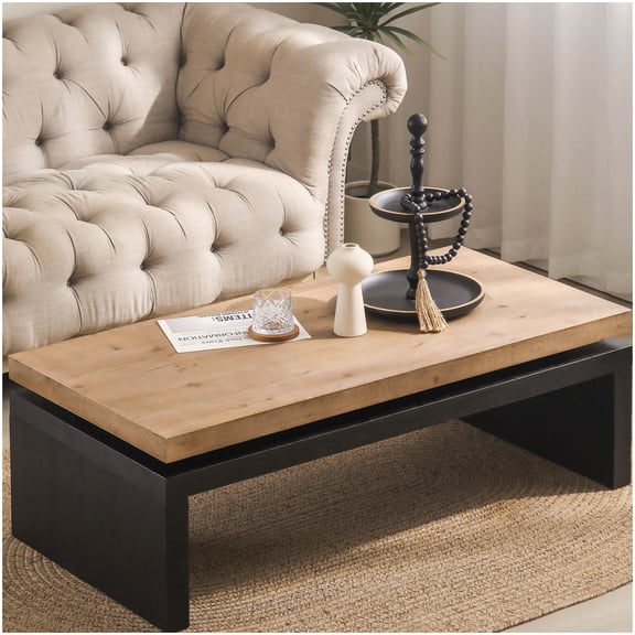 Floating Top Industrial Coffee Table in Two-Tone Wood for Contemporary Spaces