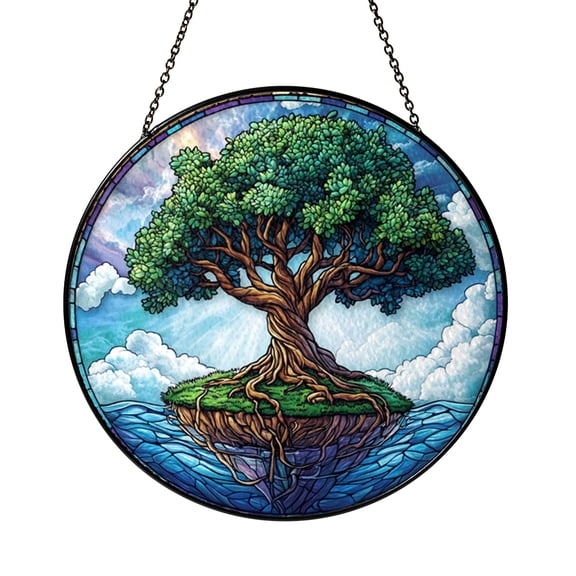 Floating Tree Stained Glass Window Panel – Decorative Window Accent