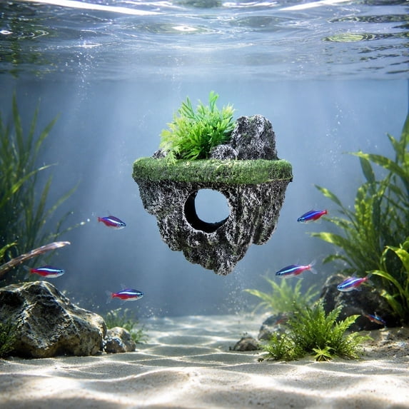Floating Turtle Dock and Fish Cave Hideout for Aquariums – Auto Floating Pad with Foam Core, No Rope or Suction Cups – Resting Platform and Shelter for Turtles, Fish and Shrimp