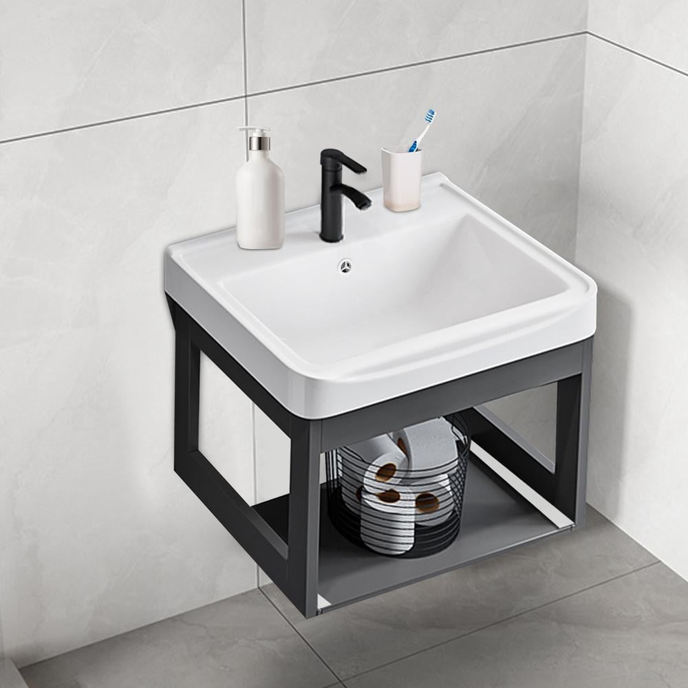 Floating Vanity with Sink Modern Single Vanity with Sink 17 Inch Vanity Sink Cabinet Combo Set with Faucet Bathroom Accessories for Small Space