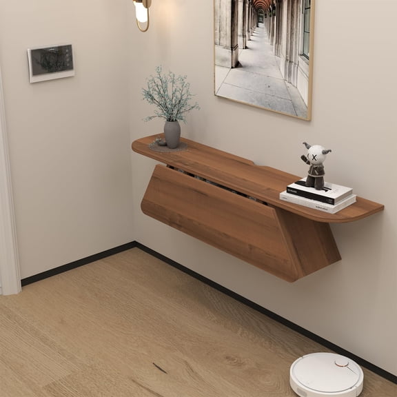 Floating Wall Console Table With Hidden Storage, 47 Inch, Standard Wood