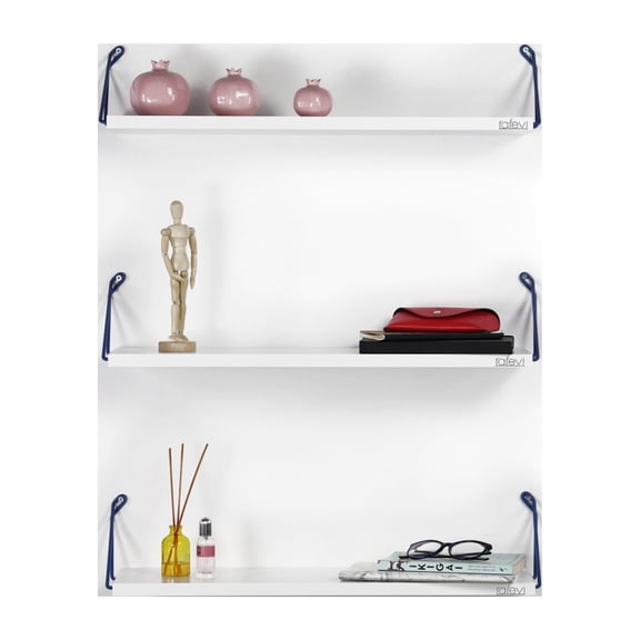 Floating Wall Decor: Rustic Metal Triple Shelves for Books, White Blue