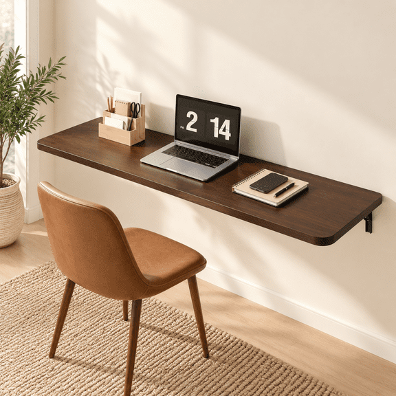 Floating Wall Desk 60" X 16" - 500 Lbs Heavy Duty Solid Pine