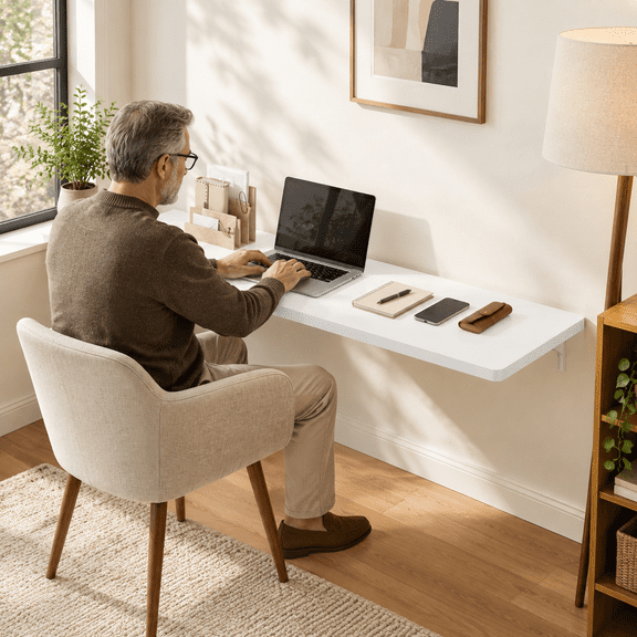 Floating Wall Desk 60" X 16" - 500 Lbs Heavy Duty Solid Pine
