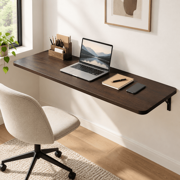Floating Wall Desk 60" X 16" - 500 Lbs Heavy Duty Solid Pine