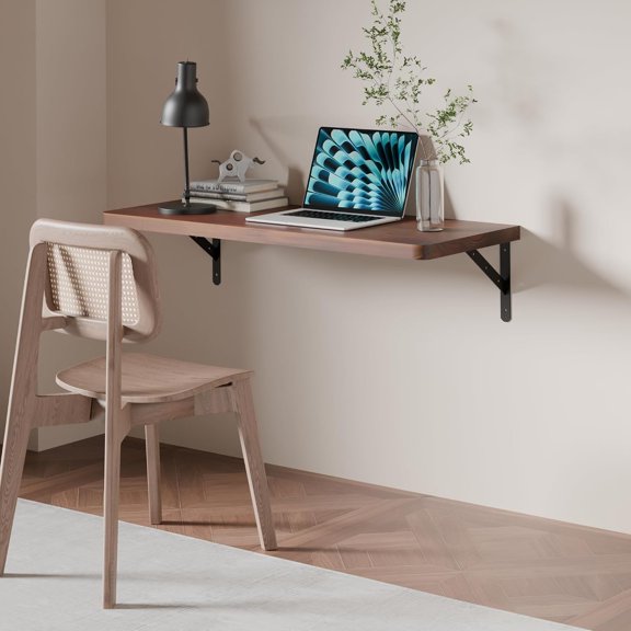Floating Wall Desk for Home Office,Wall Mounted Table with Pine Wood,24 Inch Workbench for Garage,Work Table with Heavy Duty Brackets for Kitchen,Dining,Laundry,Floating Shelf for Wall