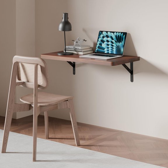 Floating Wall Desk for Home Office,Wall Mounted Table with Pine Wood,24 Inch Workbench for Garage,Work Table with Heavy Duty Brackets for Kitchen,Dining,Laundry,Floating Shelf for Wall