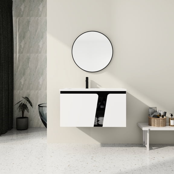 Floating, Wall-Mounted Design with Ceramic Sink | Transform Your Bathroom | Enjoy a Sleek & Easy-to-Clean Vanity