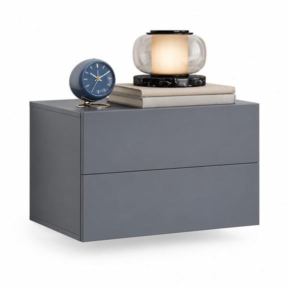 Floating Wall Mounted Nightstand with 2 Drawers, Modern Hanging Bedside End Table for Bedroom Study Office Home, Grey, 16.5 x 12 x 11.5 Inches