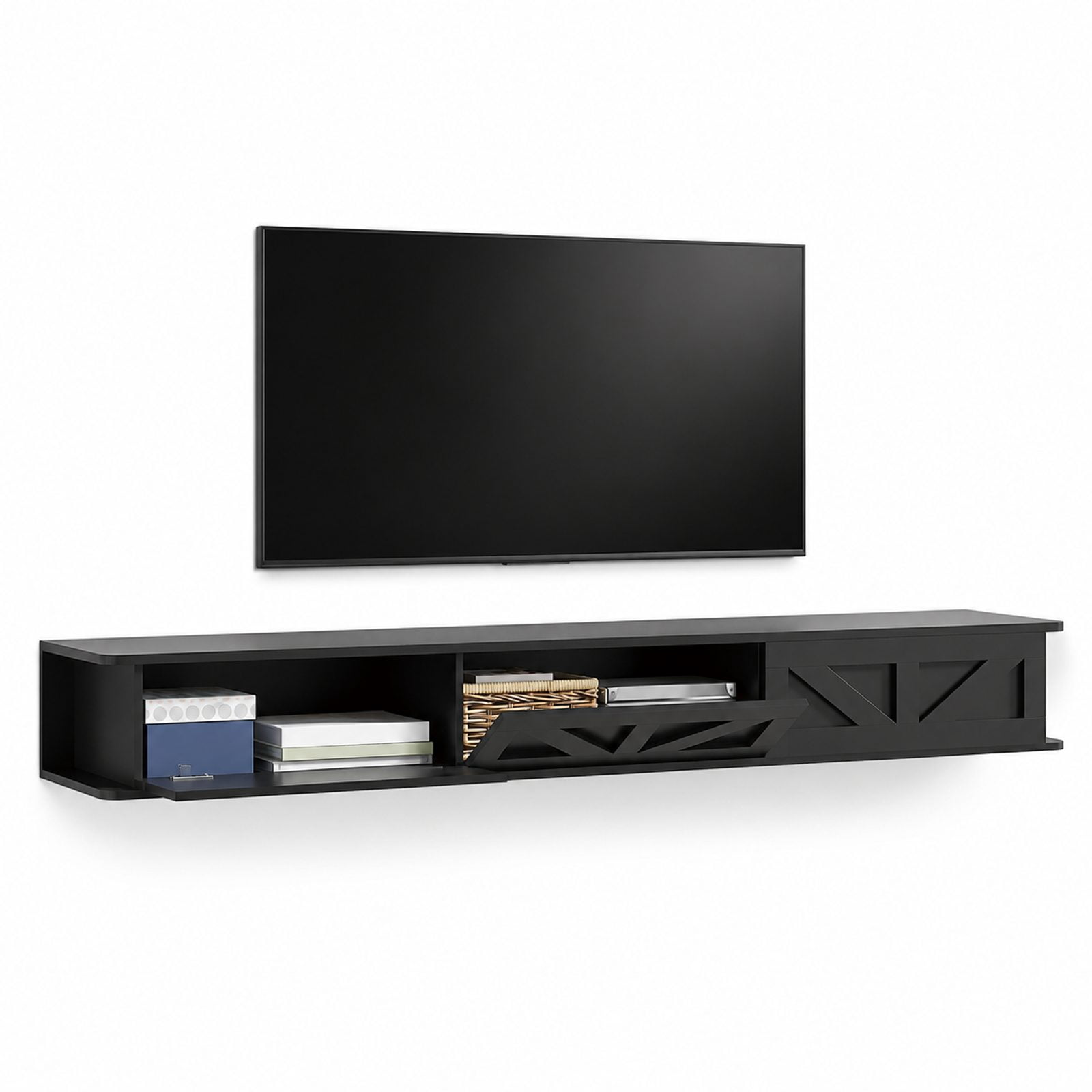 Floating Wall-Mounted TV Stand for 43-70 inch TVs, Black Media Console ...