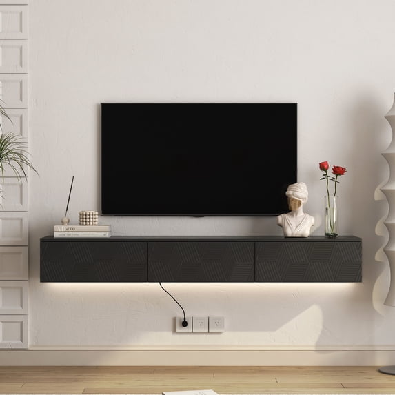Floating Wall - Mounted TV Stand for 55 - 65 Inch TV / 16 - Color Lighting, 4 Flashing Modes