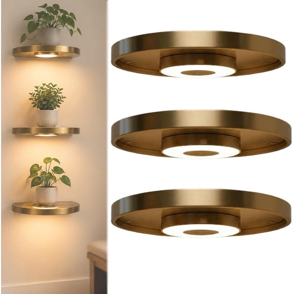 Floating Wall Shelf with Built-in Ambient LED Light, Wall Mounted Shelves with LED Lights, Hanging Display Rack Shelf with Invisible Brackets, Elevate Space with Elegance, Space-Saving (3PC)