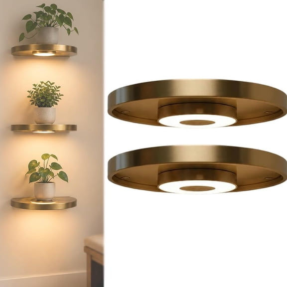 Floating Wall Shelf with Built-in Ambient LED Light, Wall Mounted Shelves with LED Lights, Hanging Display Rack Shelf with Invisible Brackets, Elevate Space with Elegance, Space-Saving (2 pcs)