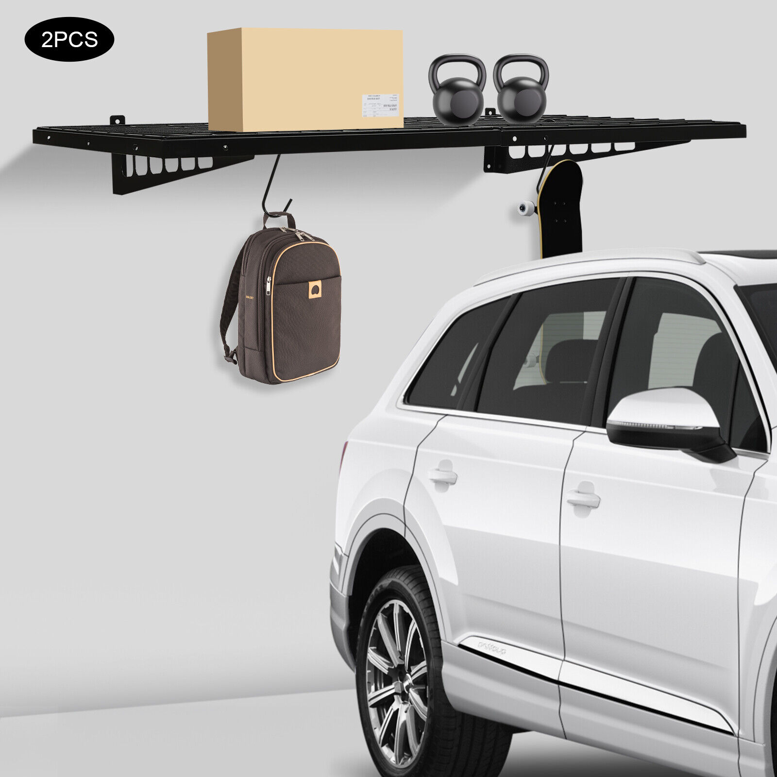 Wall Mount Rack Rails Floating Wall Shelf Garage Storage Rack 2-Pack Wall Mounted Tool Racks ...